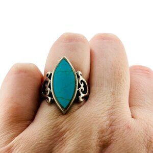 Sterling Silver 925 Turquoise Colored Filigree Ring Size 7 Southwestern